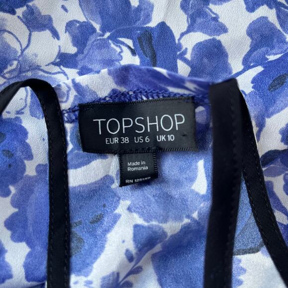Topshop Floral Hi-Low Slip Dress Sz 6 Blue Boho Chic Y2K Coastal Racerback Beach - Picture 10 of 13